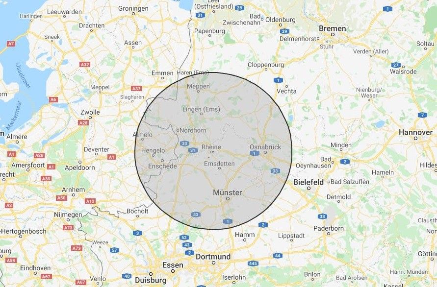 Wir liefern nur innerhalb dieses Radius.